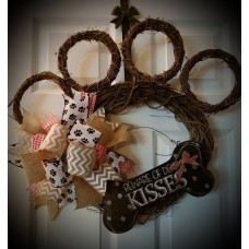 Grapevine Paw Print Wreath, Beware of Dog Kisses Wreath, Dog Wreath, Everyday   253800645278